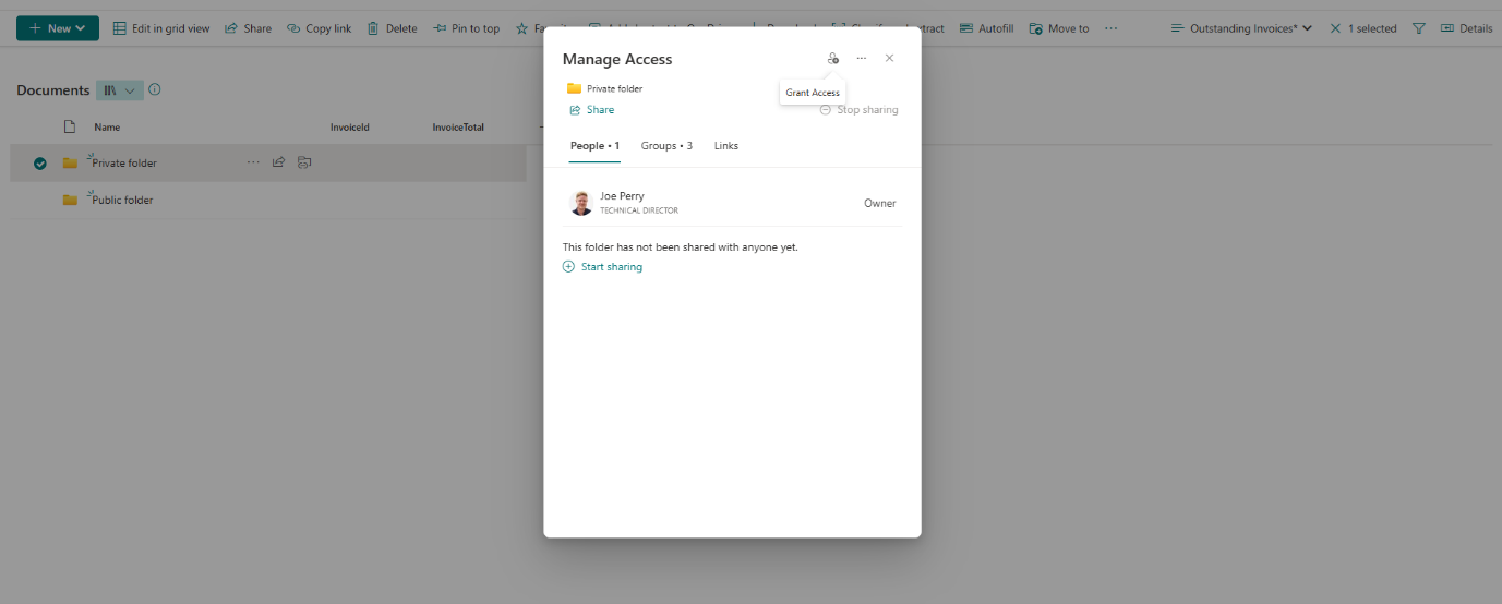 Advanced management of permissions for certain folders and files