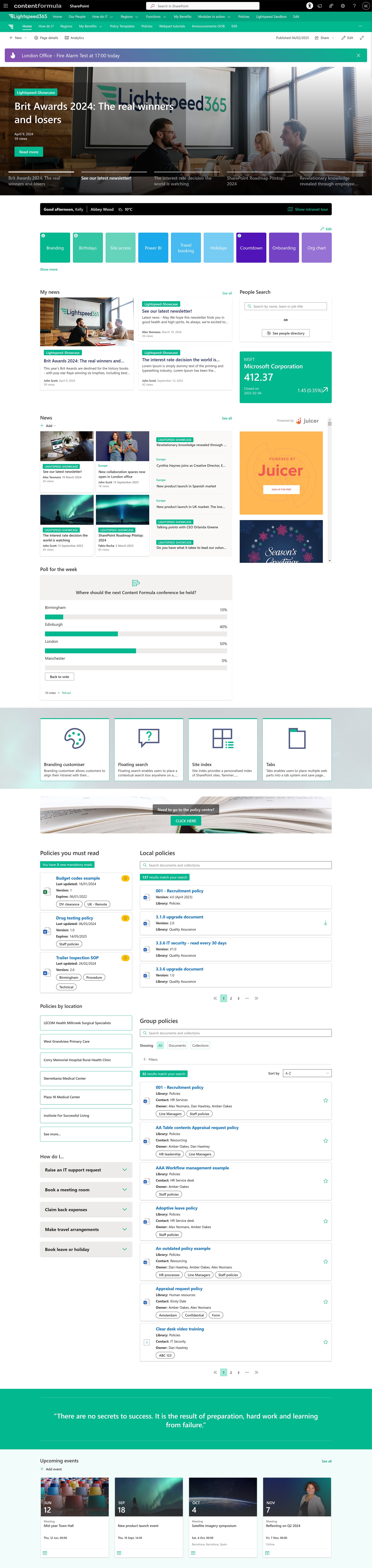 Intranet homepage