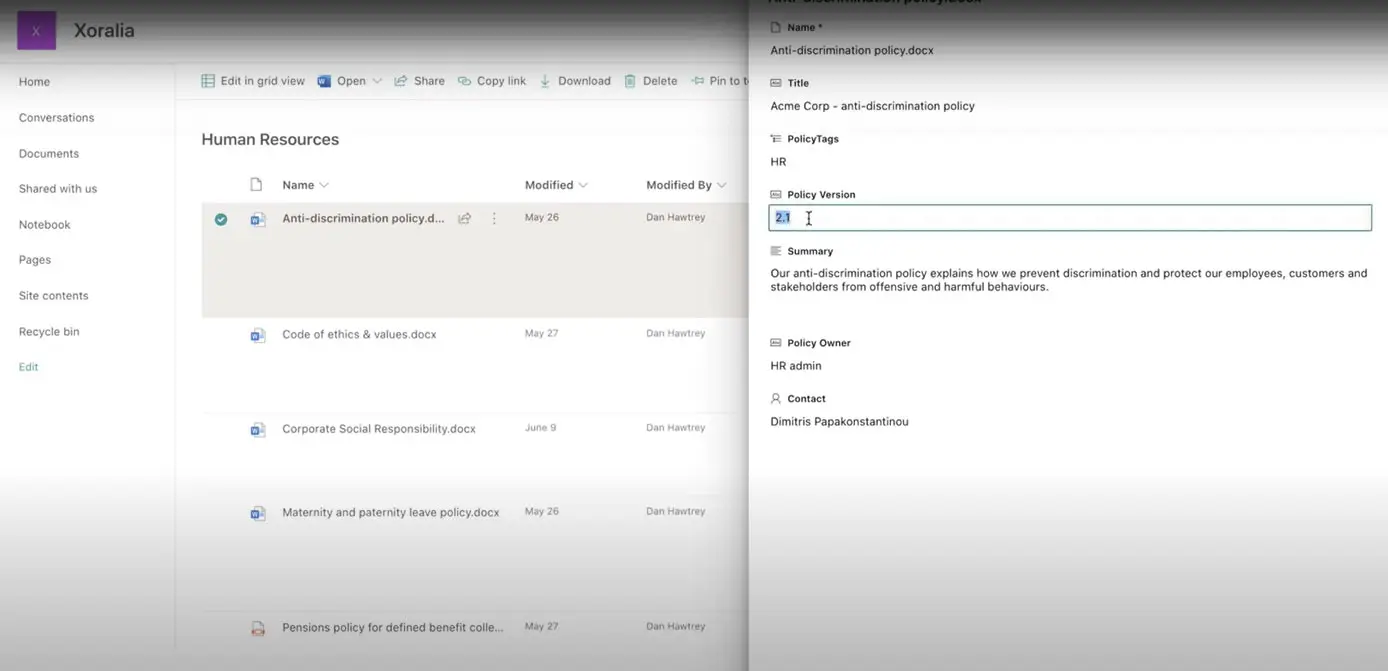 Xoralia policy management version control
