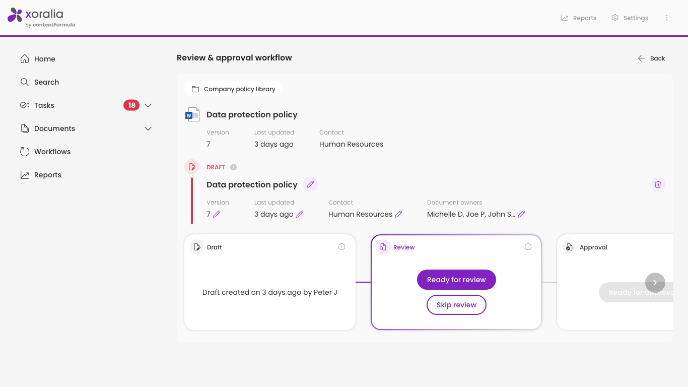 Policy lifecycle in Xoralia
