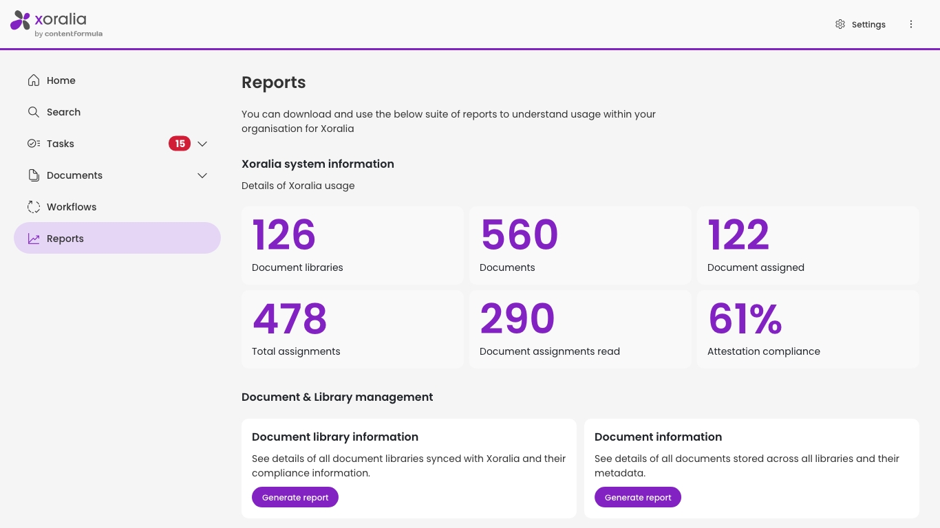 Reports dashboard in Xoralia app
